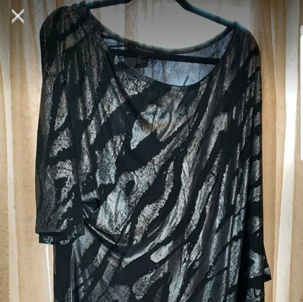 Sz 26 Black/silver off shoulder dress. Ashley Stew